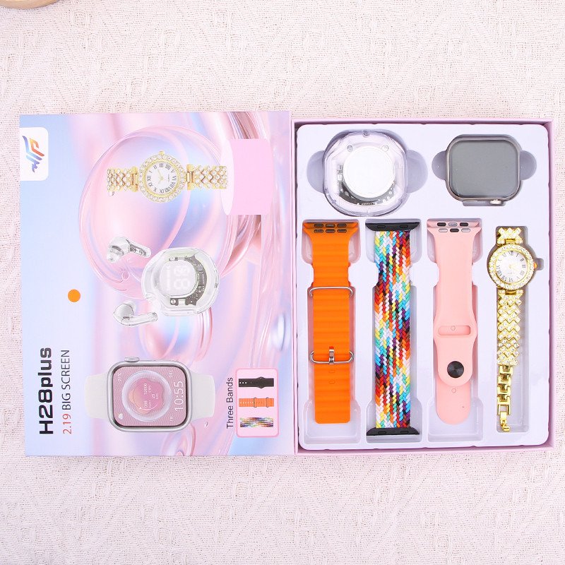Gift Set- H28 Plus 3 Bands Fashion Women’s Smartwatch – Connected Watch with earbuds